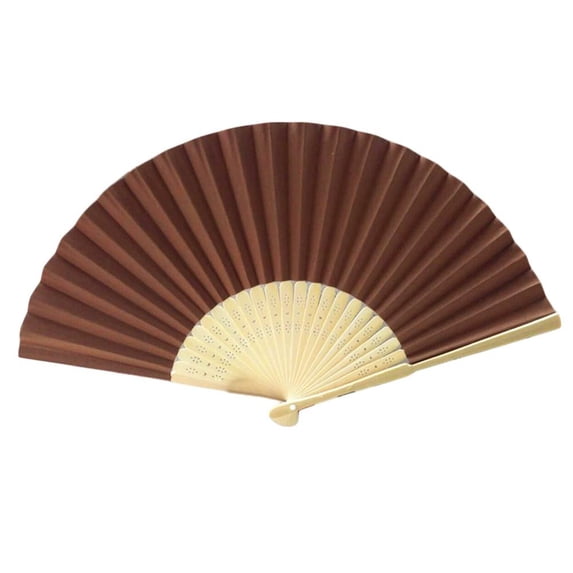 Handheld Folding Fan, Solid Brown Satin Fabric Handheld Fan, Perforated Light Wood Frame Folding Fan, 1 Piece Portable Brown Decorative Hand Fan, Lightweight Foldable Design for