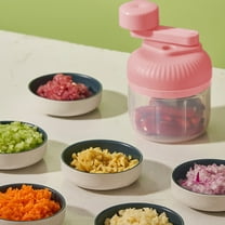 Handheld Food Chopper 250ml | Vegetable & Meat Grinder | Manual Garlic Chopper with Stainless Steel Blades, 3-Speed Adjustable, Pink | Easy Clean, Plastic, Fast Food Prep