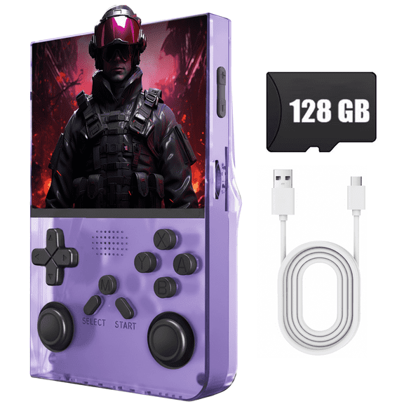 Handheld Game Console with 8000+ Classic Games, 128GB SD Card, 3.5” IPS Screen, Dual-Core 1.2GHz, 2GB RAM, HDMI Output, 3000mAh Battery – Transparent Black