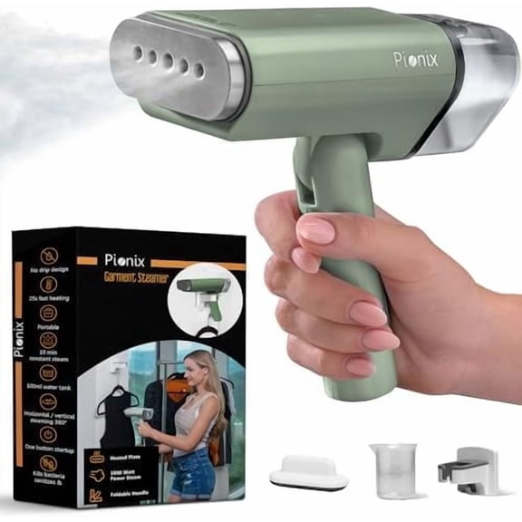 Handheld Garment Steamer - Foldable Handheld Steamer Clothes, 2-in-1 Horizontal & Vertical Fabric Steamer, Portable Hand Held Steamers for Clothes, 1000W Steam Press for Home & Travel -Green
