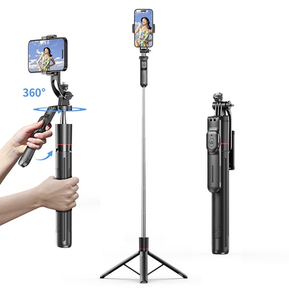 Handheld Gimbal Stabilizer with Sensor Anti-Shake, Extendable Aluminum Alloy Selfie Stick Tripod for Travel, Foldable Phone Holder for Live Streaming and Tabletop Use