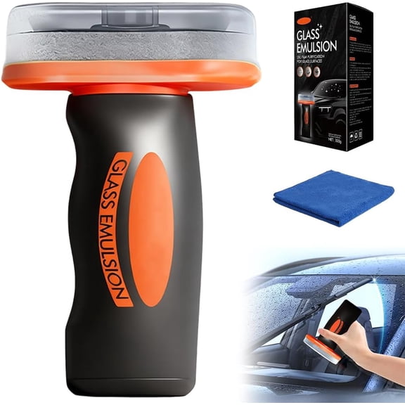 Handheld Glass Oil-Film Remover, 2026 New Upgrade Automotive Oil Film Cleaning Brush for Car Windshield Windows & Home Glass, Streak-Free Cleaner Kit