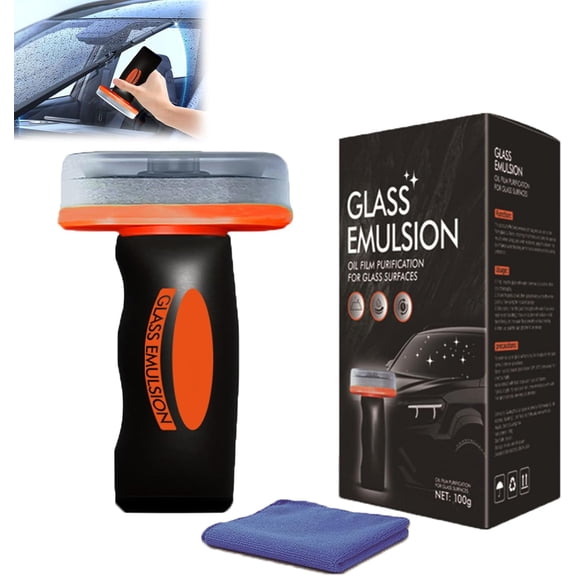 Handheld Glass Oil-Film Remover, Car Oil Film Cleaner Removes Smudges, Glass Compound with Cleaning Board for Safe Driving