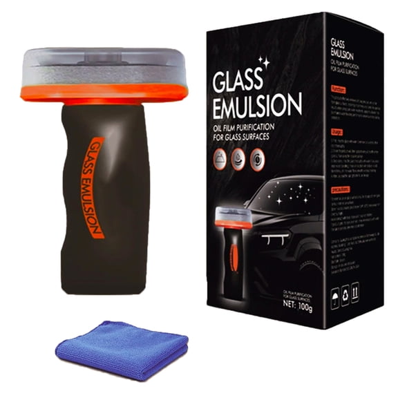 Handheld Glass Oil-Film Remover, Roll-On Glass Compound with Cleaning Board, New Upgrade Emulsion Cleaner Glass Cleaning Board, Automotive Oil Film Cleaning Brush for Car Windows