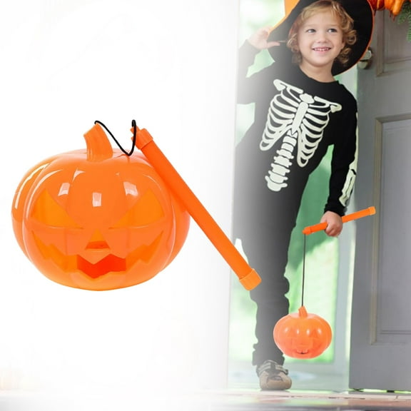 Handheld Halloween Pumpkin Lantern with LED Light - Trick-or-Treat Bucket for Kids, Sturdy Plastic Decor for Parties, Family Gatherings & Events