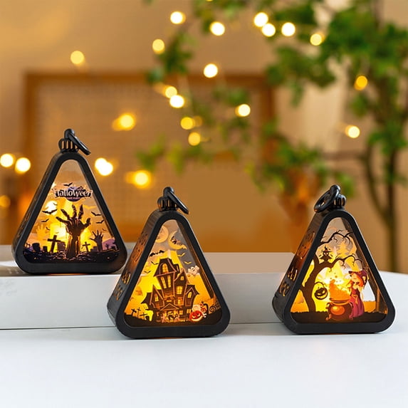Handheld Halloween Pumpkin Night Light Lantern, Mini Spooky Tabletop Decor Lamp Ghostly Nightlight, Festive Desktop Ornament Prop for Home Halloween Party Holiday Decoration Gift, Black-A
