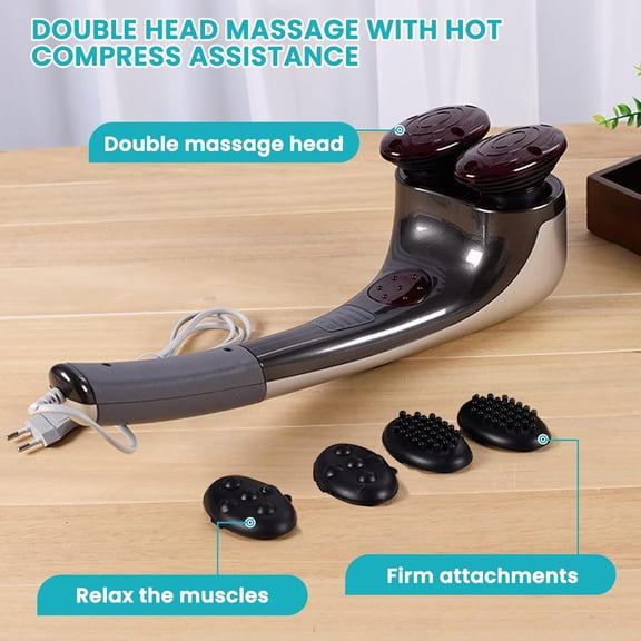 Handheld Heating Back Massager with Dual-Head Percussion Therapy for Deep Tissue Relief