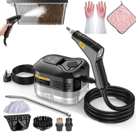 Handheld High Temperature Pressurized Steam Cleaner 2500W for Home Use, 6 Speeds Cleaning Machine for Tile Grout Kitchen Grease Sofa Upholstery Car Detailing - PURE BLACK