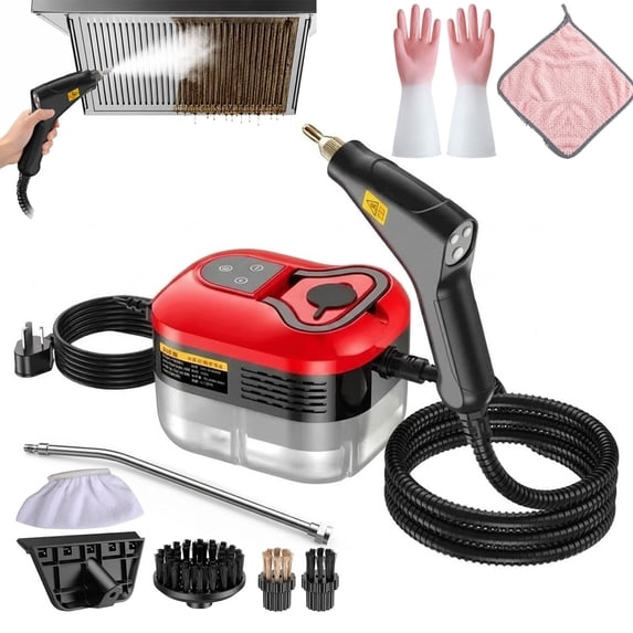 Handheld High Temperature Pressurized Steam Cleaner 2500W for Home Use, 6 Speeds Cleaning Machine for Tile Grout Kitchen Grease Sofa Upholstery Car Detailing - BLACK AND RED
