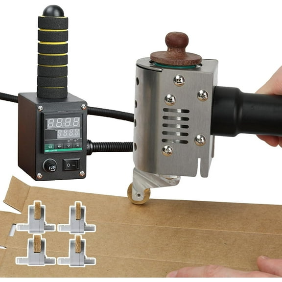Handheld Hot Melt Glue Roller Machine,Heating Gluing Tool for DIY Crafts&Leather Craft,with with 4pcs Sizes Glue Coating Heads,Heating Range: 50-220/Light & Even Glue Coating