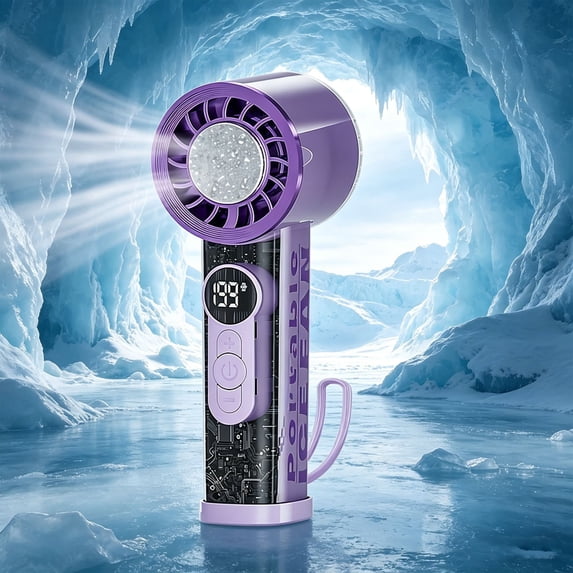 Handheld Ice Compress Fan Digital Display High Speed Cooling USB Rechargeable Fan, Strong Wind Instant Cooling LED Control, For Travel Outdoor Home Office Use