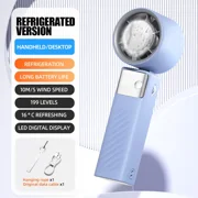 Handheld Ice Cooling Folding Fan   TEC Superconducting Cooling, 3000mAh Battery, LED Digital Display, 199 Adjustable Speeds Includes Lanyard & Type-C Cable