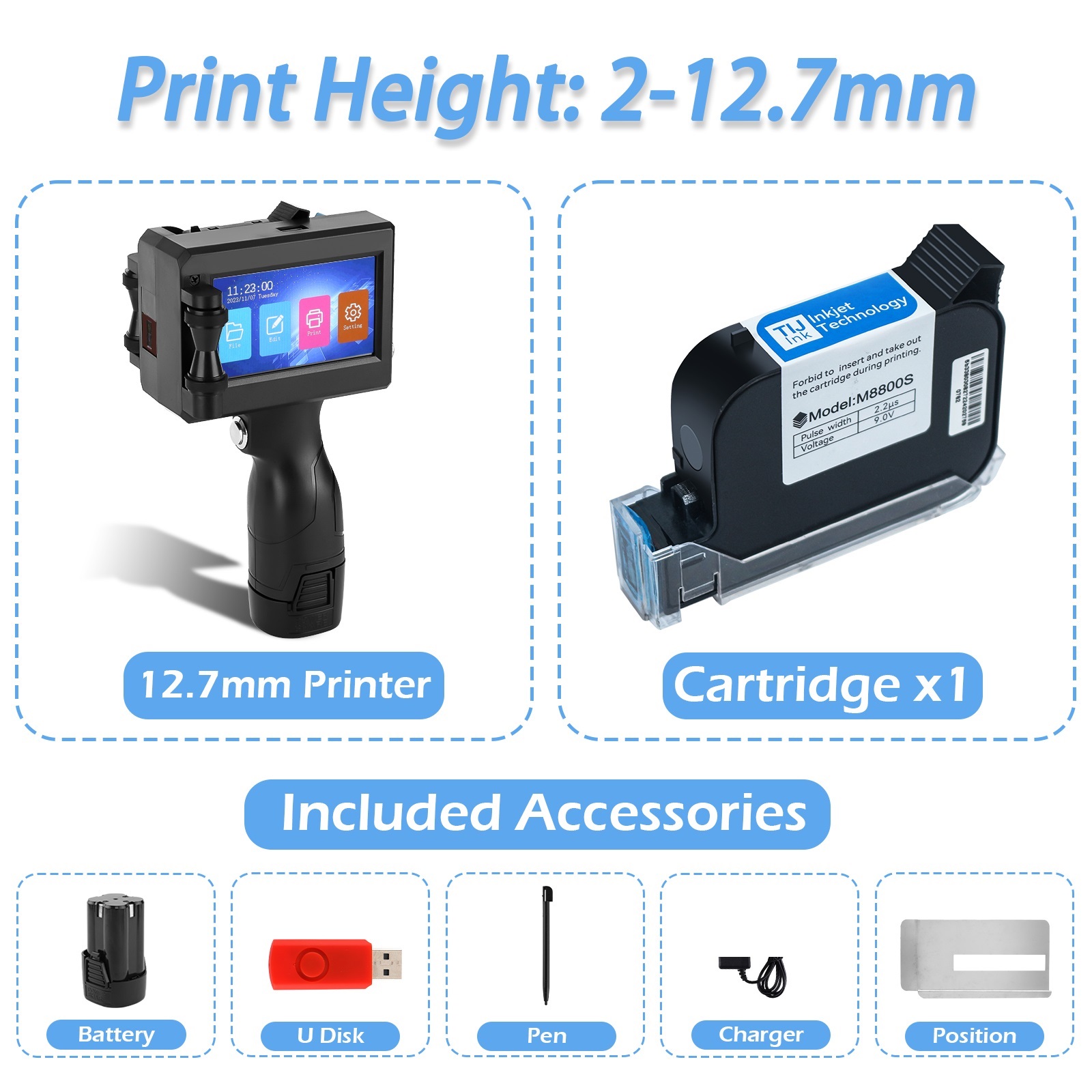Handheld Inkjet Printer 12.7/25.4mm For QR Barcode Batch Date Number ...