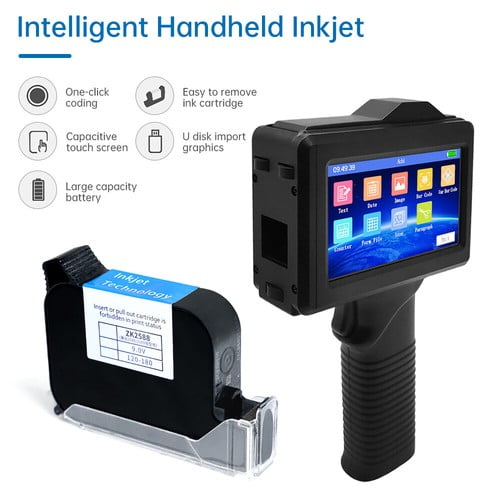Handheld Inkjet Printer 600DPI Ink  Expiry Date Time Label Brand QR Code Barcode Logo Coding Printing Machine 4.3'' Touch Screen