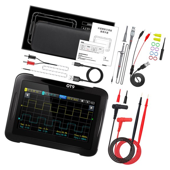 Handheld Instrument for Circuit Board Debugging, Two Channel Waveform Measurement, 50MHz Bandwidth, 250MSa/s Sampling, TFT Touch Display, USB C Transfer