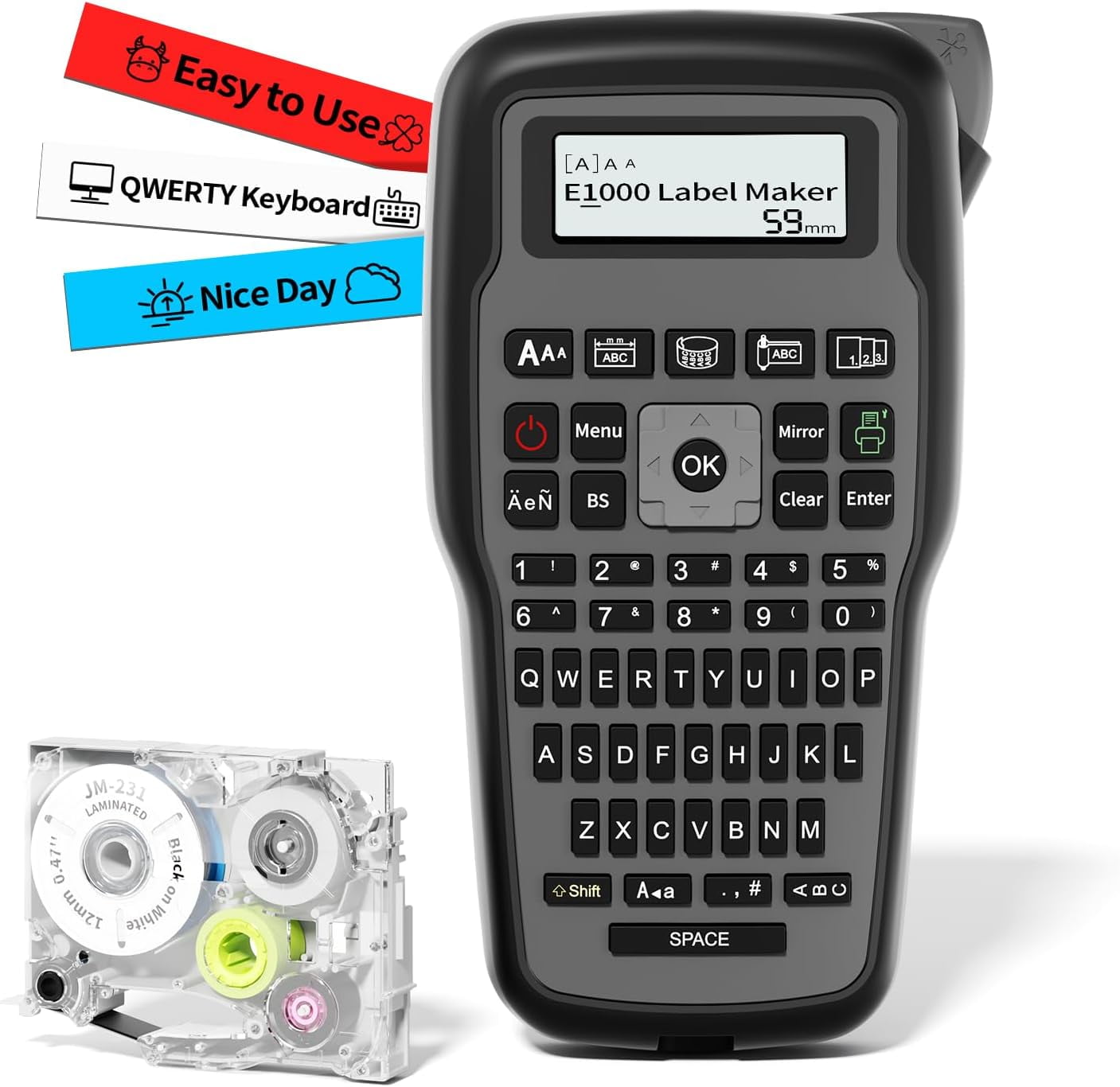 Handheld Label Maker Machine with Keyboard E1000 Pro Portable Label