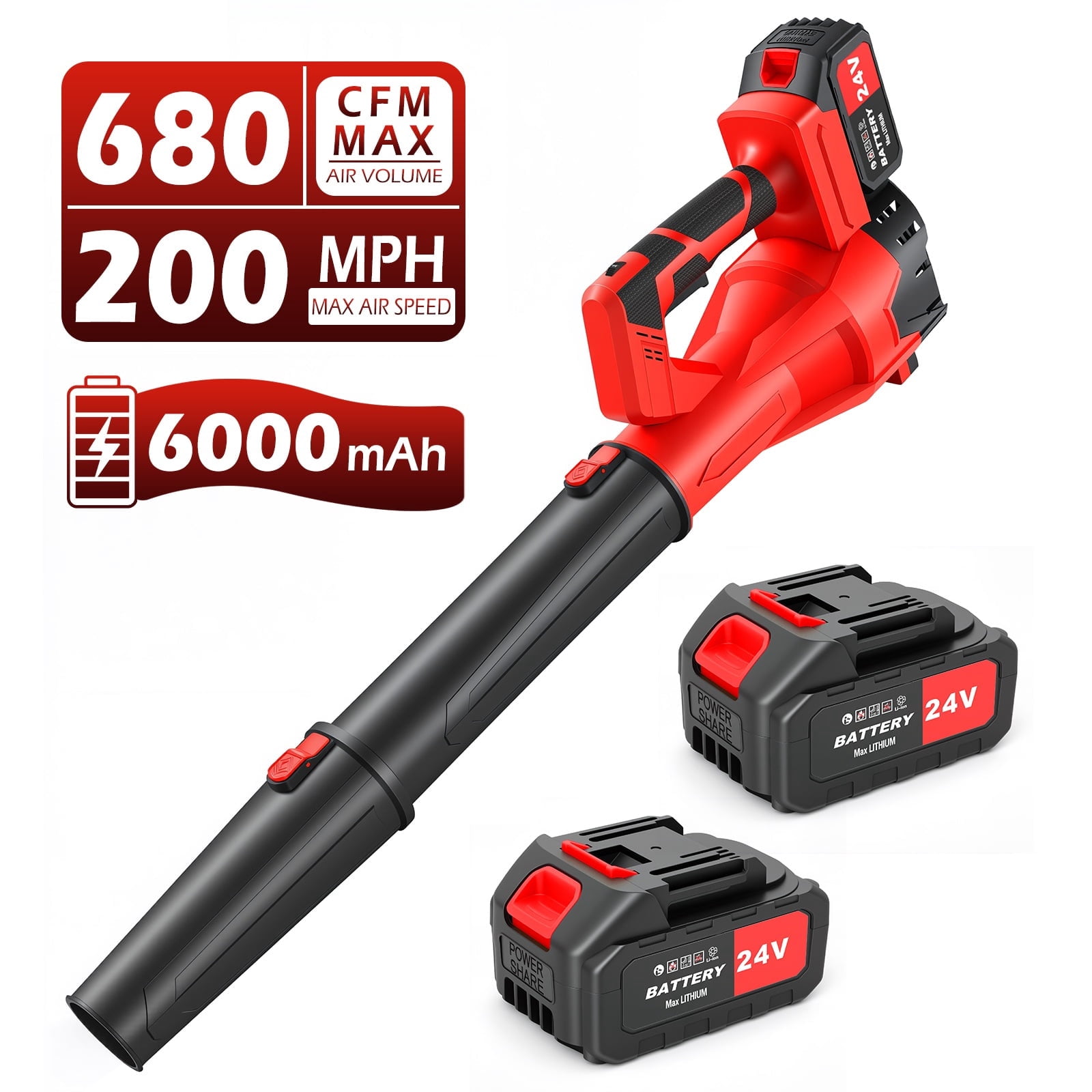 Leaf Blower, Electric Cordless Leaf Blower with 2 Batteries and Charger, 6 Speed Mode, Lightweight Battery Powered Leaf Blowers for Lawn Care, Blowing Leaves and Dust