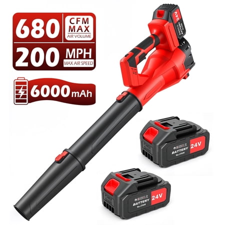 Leaf Blower, Electric Cordless Leaf Blower with 2 Batteries and Charger, 6 Speed Mode, Lightweight Battery Powered Leaf Blowers for Lawn Care, Blowing Leaves and Dust