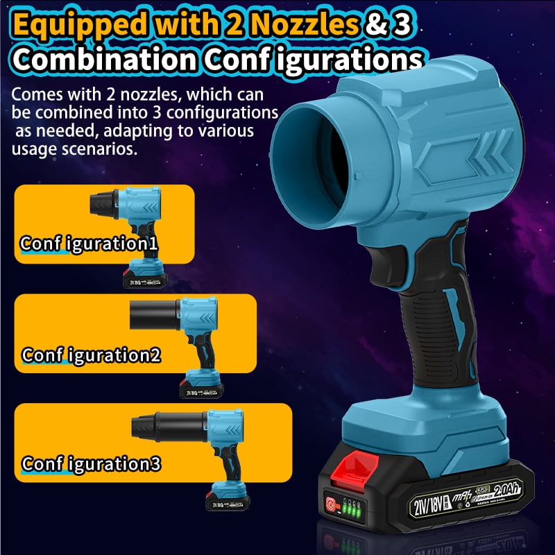Handheld Leaf Blower Cordless with 45000RPM Turbo Blower 2pcs 21V 1.5Ah Batteries an Adapter Charger and Two Types of air ducts