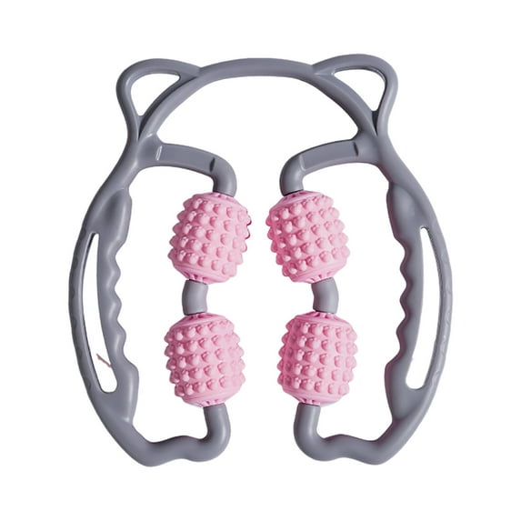 Handheld Leg Muscle Roller Full Body Massage Tool for Fitness & Yoga – 4 Wheel Manual Roller for Waist Indoor Use in Gray