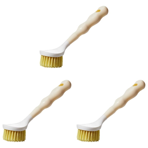 Handheld Long-Handle Dish Brush, Nylon Bristle Kitchen Scrubber, Versatile Pot and Pan Cleaning Tool, Scouring Brush with Hanging Hole, Khaki 3PCS
