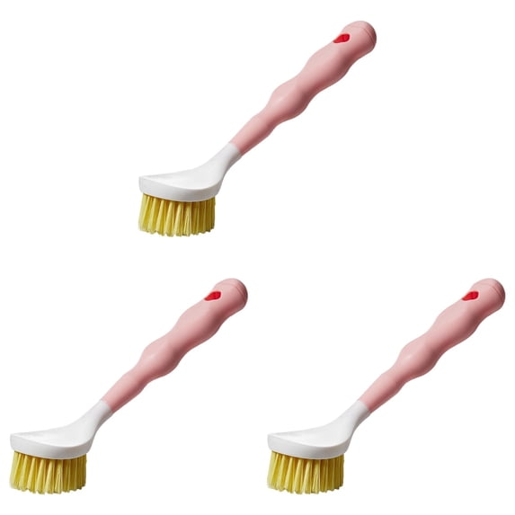 Handheld Long-Handle Dish Brush, Nylon Bristle Kitchen Scrubber, Versatile Pot and Pan Cleaning Tool, Scouring Brush with Hanging Hole, Pink 3PCS