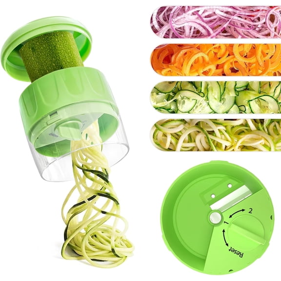 Handheld Low-Carb Spiralizer，3-in-1 Veggie Noodle Maker for Zucchini, Carrots & More, Compact Design for Small Kitchens, Rust-Resistant Stainless Steel Blades(Green)