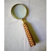 Handheld Magnifier with 3 inch Premium Brass Magnifying Glass with Joint Wood Check Carved Handmade Handle | Office Ware Decorative Zooming Lens | For Father/Mother/Thanksgiving/Anniversary Design 2