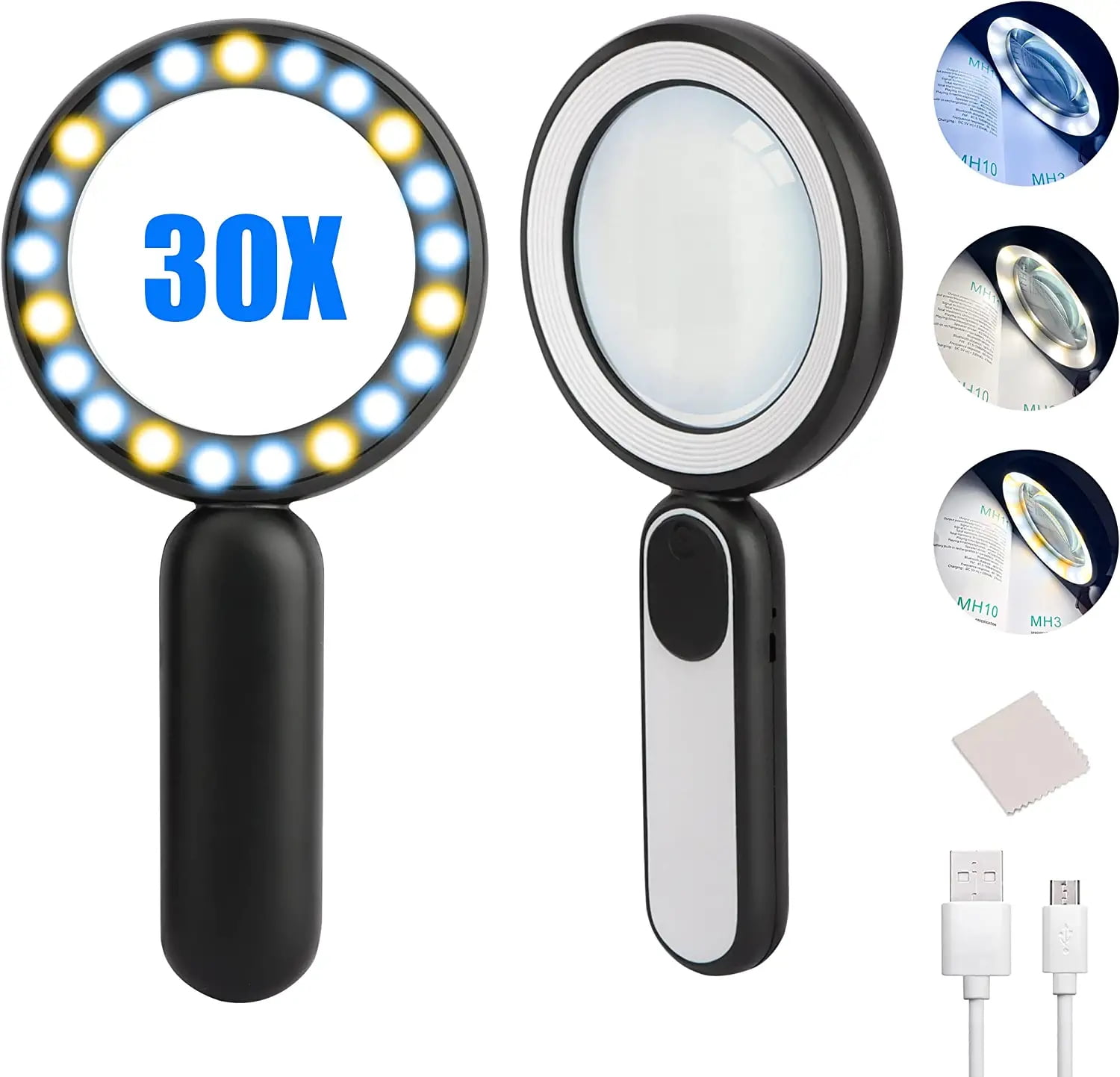 Small Magnifying Glass with LED Light 8 Inch Handheld Battery Operated