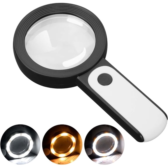 Handheld Magnifying Glass with Light, Large Illuminated Magnifier with 18 LED Cold & Warm Light, 3 Light Modes for Seniors Reading, Coins & Jewelry