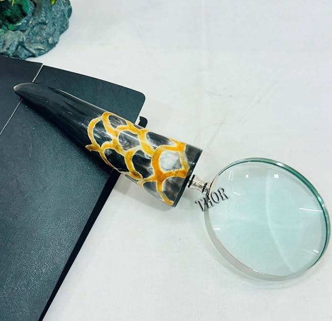 Handheld Magnifying Lens with Horn Handle for Reading, Inspection, Coin & Stamp, Astrologer, Low Sight Elderly Collectible Décor Gift