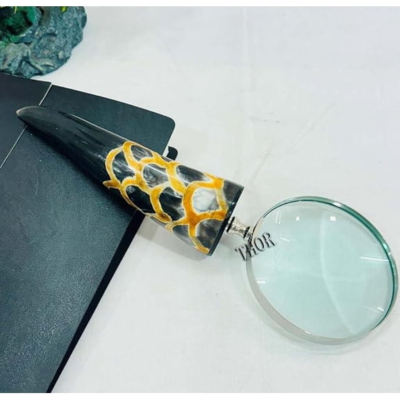 Handheld Magnifying Lens with Horn Handle for Reading, Inspection, Coin & Stamp, Astrologer, Low Sight Elderly Collectible Dcor Gift