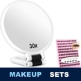 thumbnail image 1 of Handheld Magnifying Mirror, Double Sided Travel Magnifying Mirror with 30X/1X Magnification, 360°Adjustable Handle and 120pcs 8-16mm Eyelash Clusters, Portable Multi-Purpose Makeup Mirror, 1 of 8