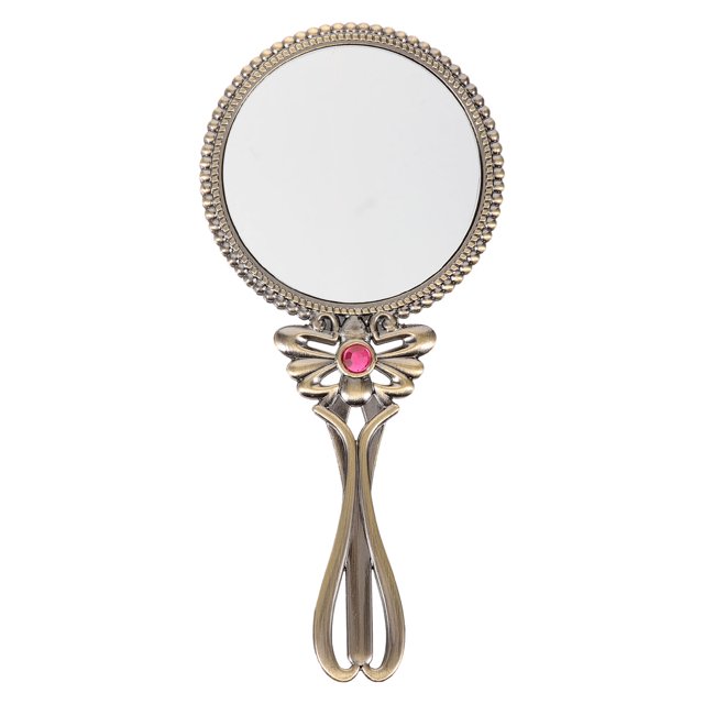 Handheld Makeup Mirror Vintage Style Metal Hand Mirror Portable Mirror