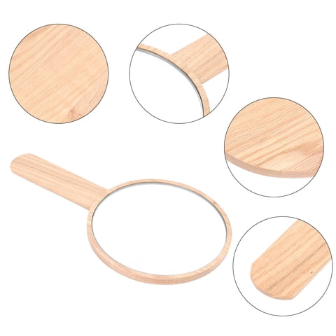 Handheld Makeup Mirror with Wooden Handle, Modern Round Makeup Mirror, for Bedroom Bathroom Office