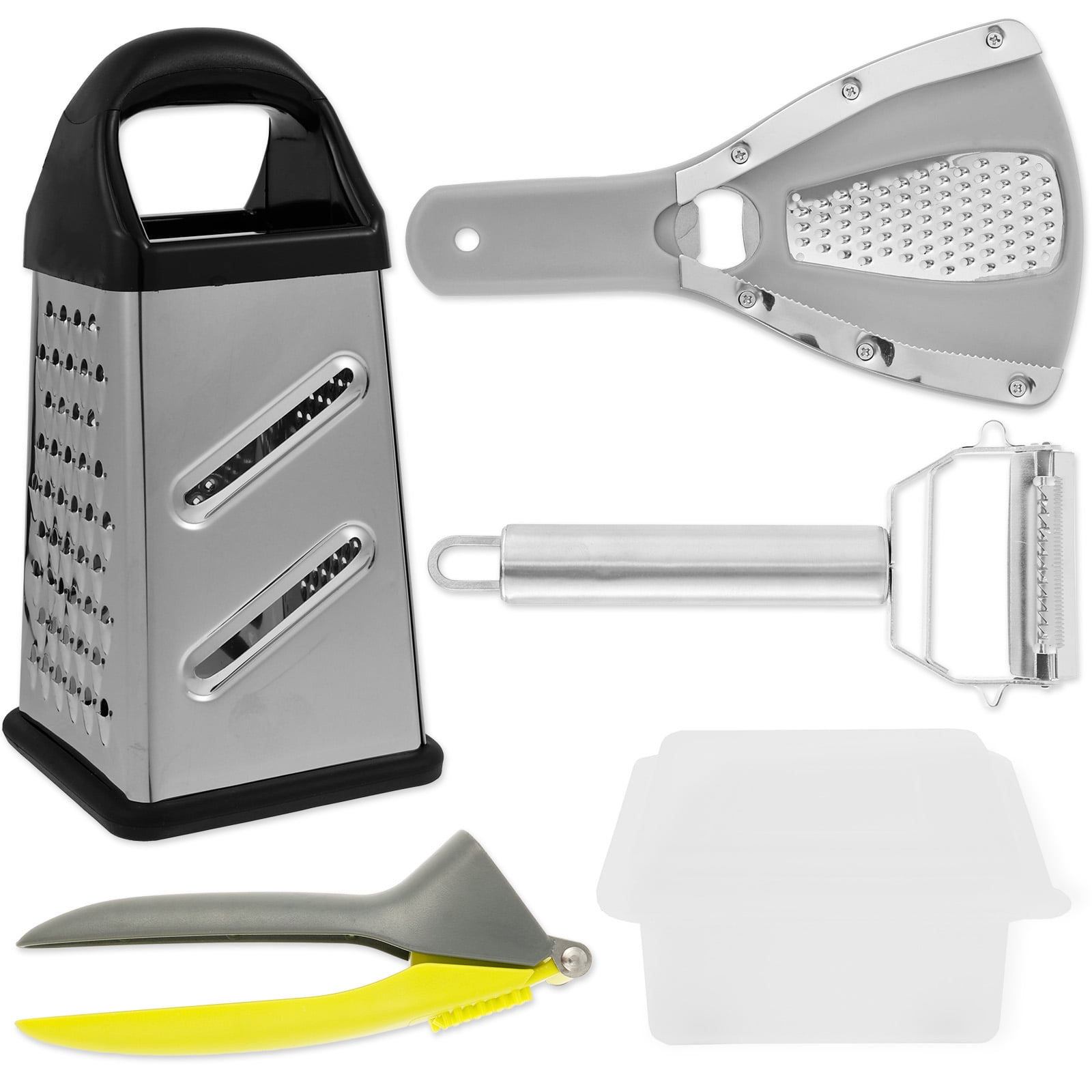 Xiyztok 4Pcs Stainless Steel Four Sided Cheese Grater Rust Resistant Vegetable Shredder Labor Saving Garlic Crusher Efficient for Potato