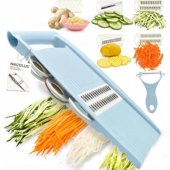 Handheld Mandoline Slicer for Kitchen, Vegetable Slicer Multi Blade Potato Chip, Veggie shredder, Vegetable Cutter, Julienne Shredder and peeler For Small Job In Kitchen Blue