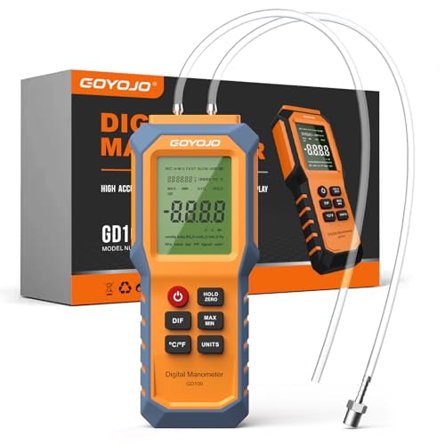 Handheld Manometer with Backlit, Dual-Port HVAC Digital Manometer Gas Pressure Tester, LCD Screen & Indoor Temperature Measurement, 12 Units, for Natural Gas Pipelines Ventilation Detection$$Other