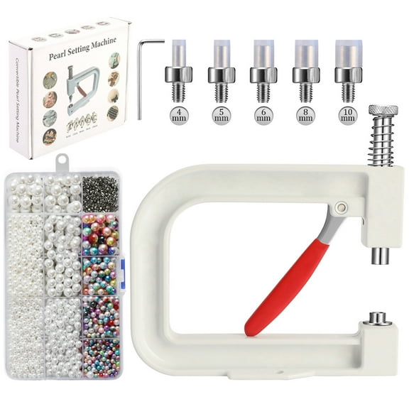 Handheld Manual Bead & Rivet Setter Rhinestone Pearl Press Tool for Jewelry, Clothes & Crafts-Pearl set(White)Z