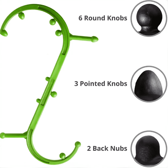 Handheld Massage Cane - Full Body Trigger Point Tool for Deep Tissue Pain Relief - Dual Hooks for Back, Shoulder, Neck - ( Green)