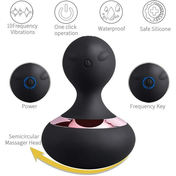 Handheld Massager, Waterproof Silicone Vibrator Cordless Electric Massager with 10 Powerful Vibrations, Rechargeable Neck Massager (Black - Rose Gold)
