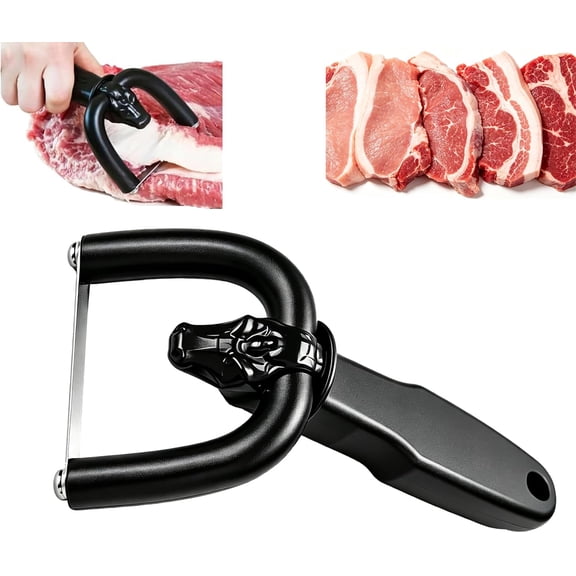 Handheld Meat Cutter and Fat Trimmer, Manual Meat Slicer Tool with Curved Handle and Cutting Blade for Beef, Pork, Brisket, Bacon, Kitchen Prep and BBQ Trimming