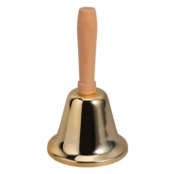 Handheld Metal Call Bell with Wooden Handle, Loud Golden Tea Bell for Attention, Dinner Service, Customer Assistance