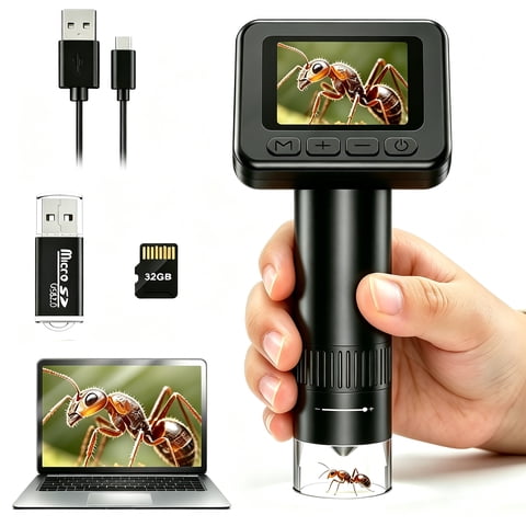 Hutact Handheld Microscope, Microscope for Adults 800mAh Rechargeable Pocket Microscope 32G SD Card & Card Reader, PC View Support