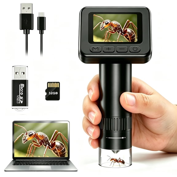 Hutact Handheld Microscope, Microscope for Adults 800mAh Rechargeable Pocket Microscope 32G SD Card & Card Reader, PC View Support