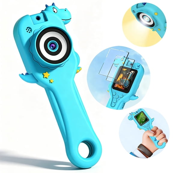 Handheld Microscope for Kids 4.3" LCD Screen with 180° Camera & LED Light Portable Science Magnifier for Children Outdoor Exploration Microscope, Dinosaur Blue