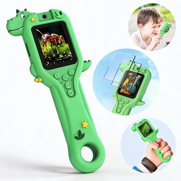Handheld Microscope for Kids 4.3" LCD Screen with 180° Camera & LED Light Portable Science Magnifier for Children Outdoor Exploration Microscope, Dinosaur Green