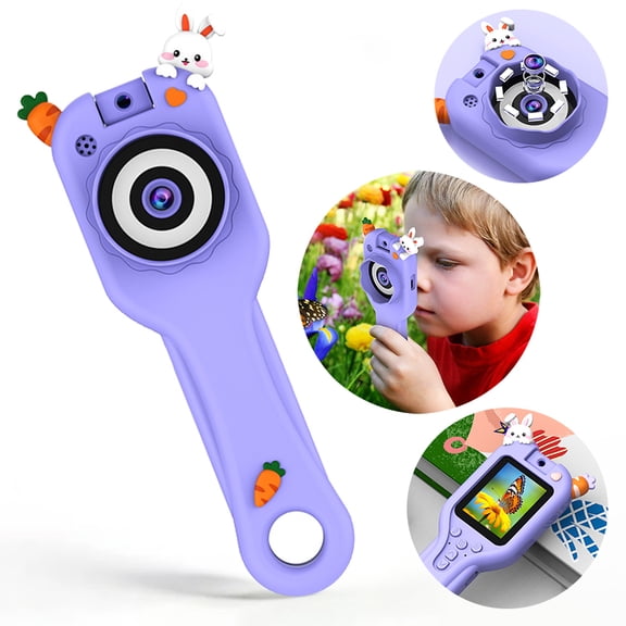 Handheld Microscope for Kids 4.3" LCD Screen with 180° Camera & LED Light Portable Science Magnifier for Children Outdoor Exploration Microscope, Rabbit Purple