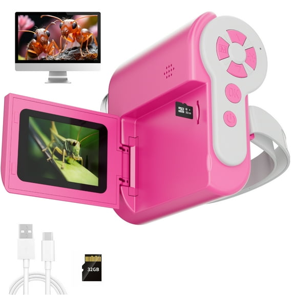 2 inch Handheld HD Pocket Digital Microscope Gift Box with Storage Card, Microscope for Adult, Kids, Red