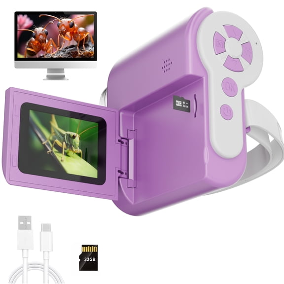 2 inch Handheld HD Pocket Digital Microscope Gift Box with Storage Card, Microscope for Adult, Kids, Purple
